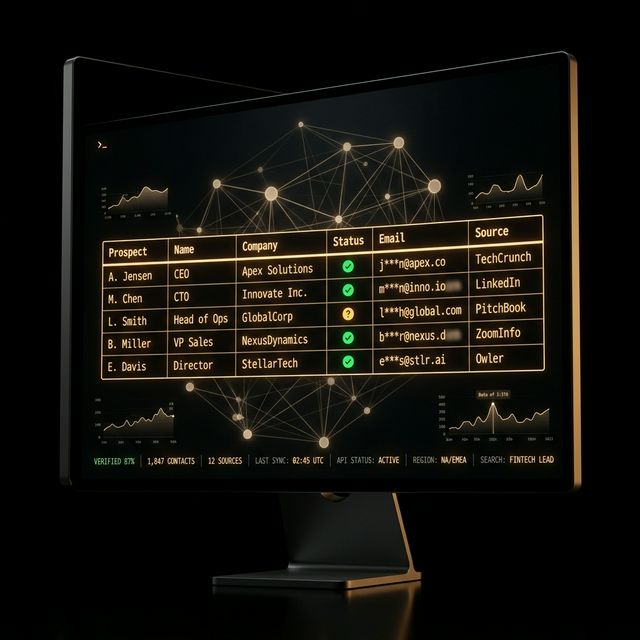 Lead research dashboard showing verified contact list