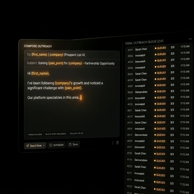 Personalized email outreach composer with merge tags
