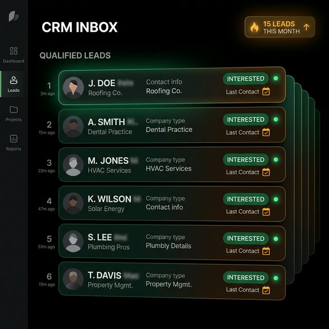 Qualified leads CRM inbox with interested prospect cards
